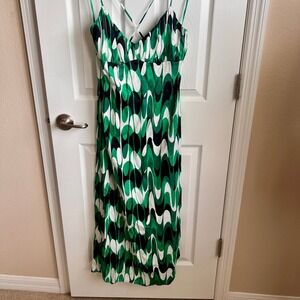 New Zara Abstract Green White Black Dress‎ Cami Strap Crisscross Back Ladies L